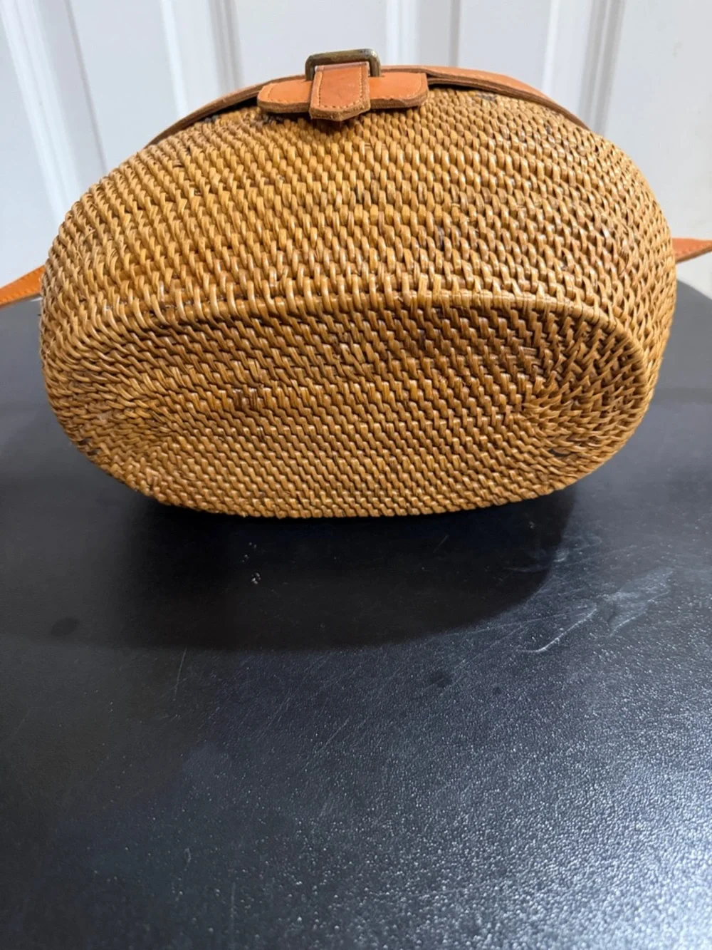 Pink Haley Woven rattan Crossbody with Leather Trim boho bag